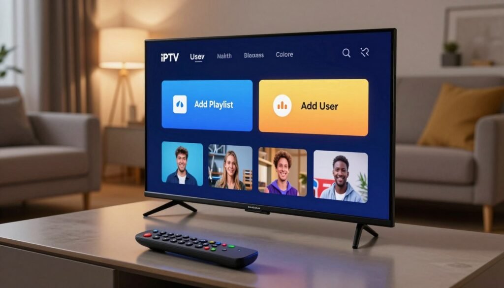 IPTV app setup with Add Playlist and Add User options