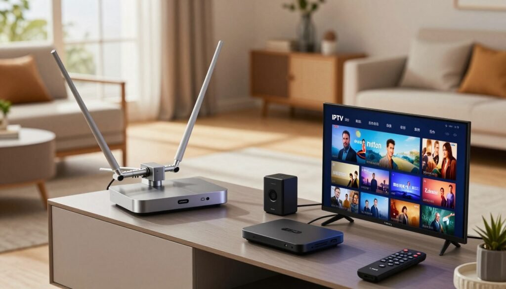over-the-air antenna with IPTV setup for local channels